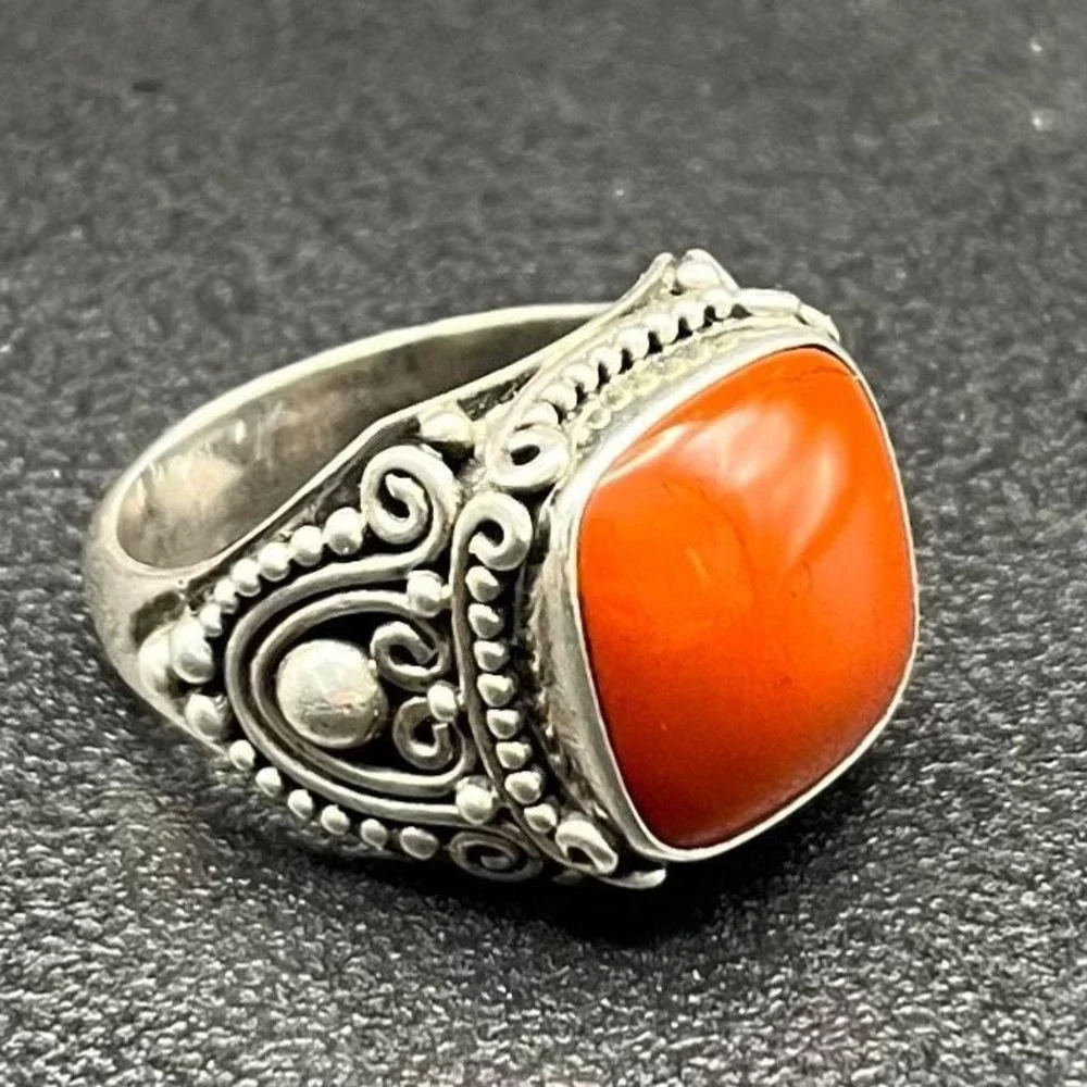 Sterling Silver Carnelian Statement Ring BA 925 Indonesia US Size 9